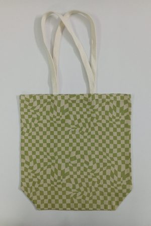 Green Distorted Checkerboard Tote Bag