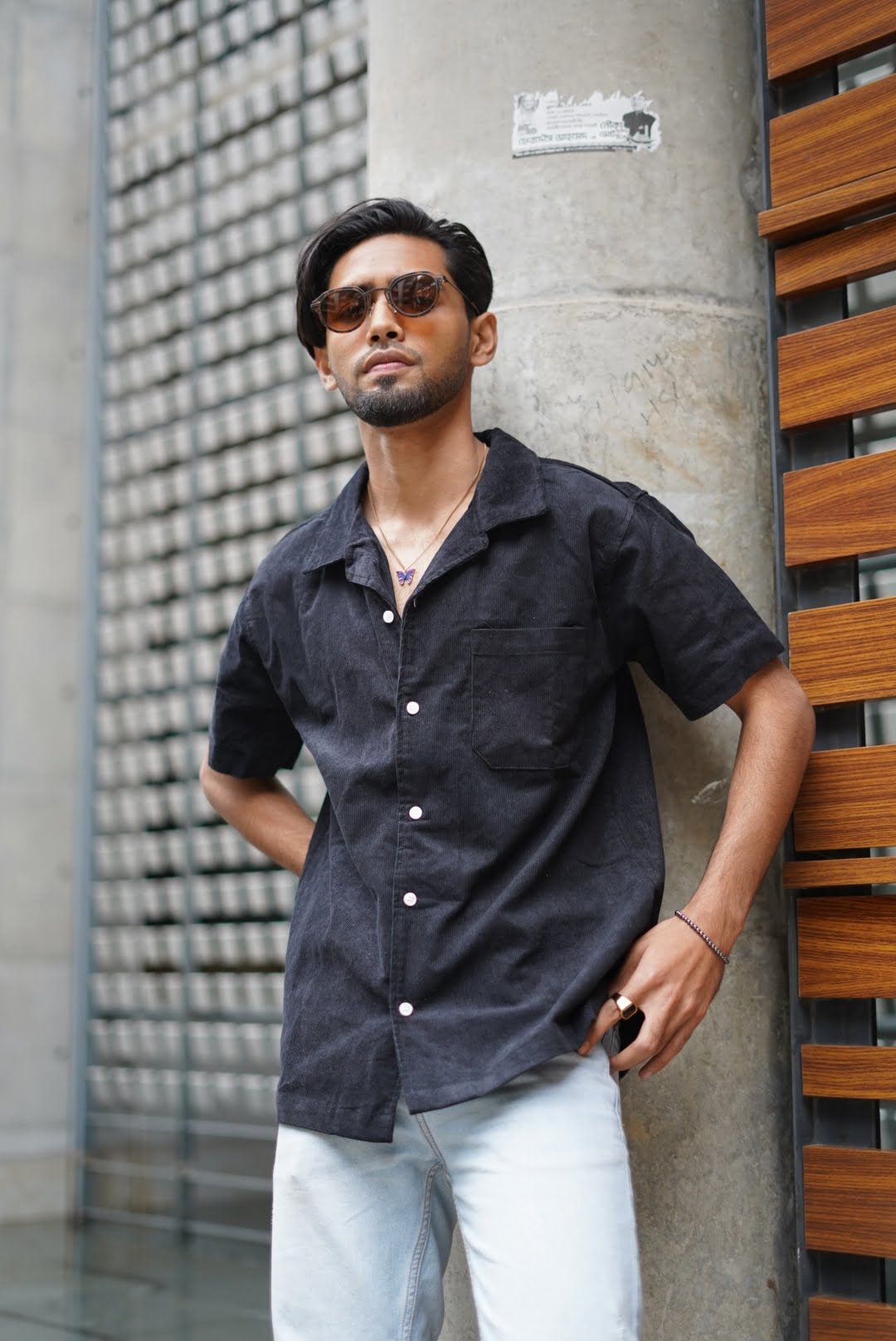 Black Corduroy Camp Shirt