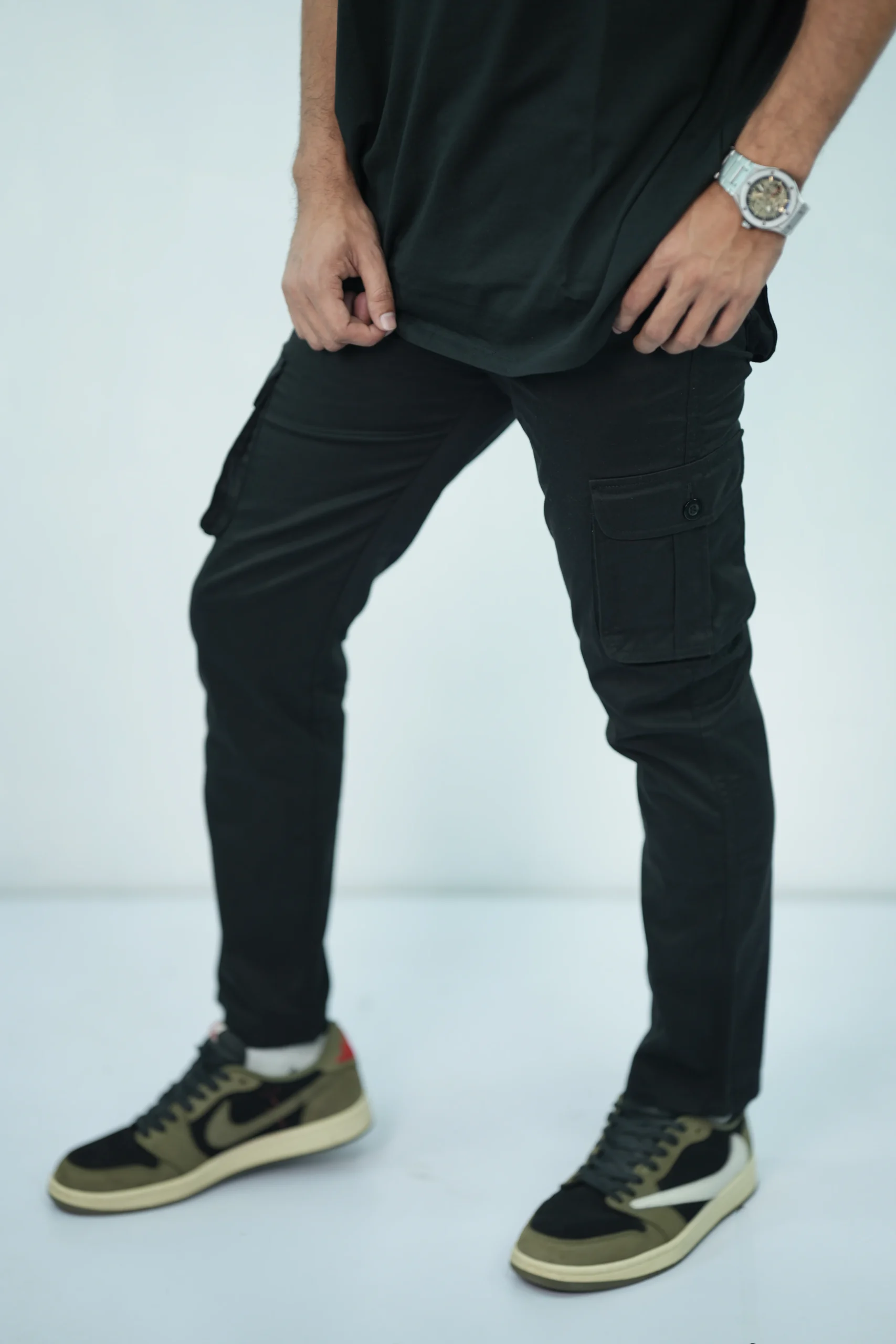 Skinny Fit Black Cargo Trousers