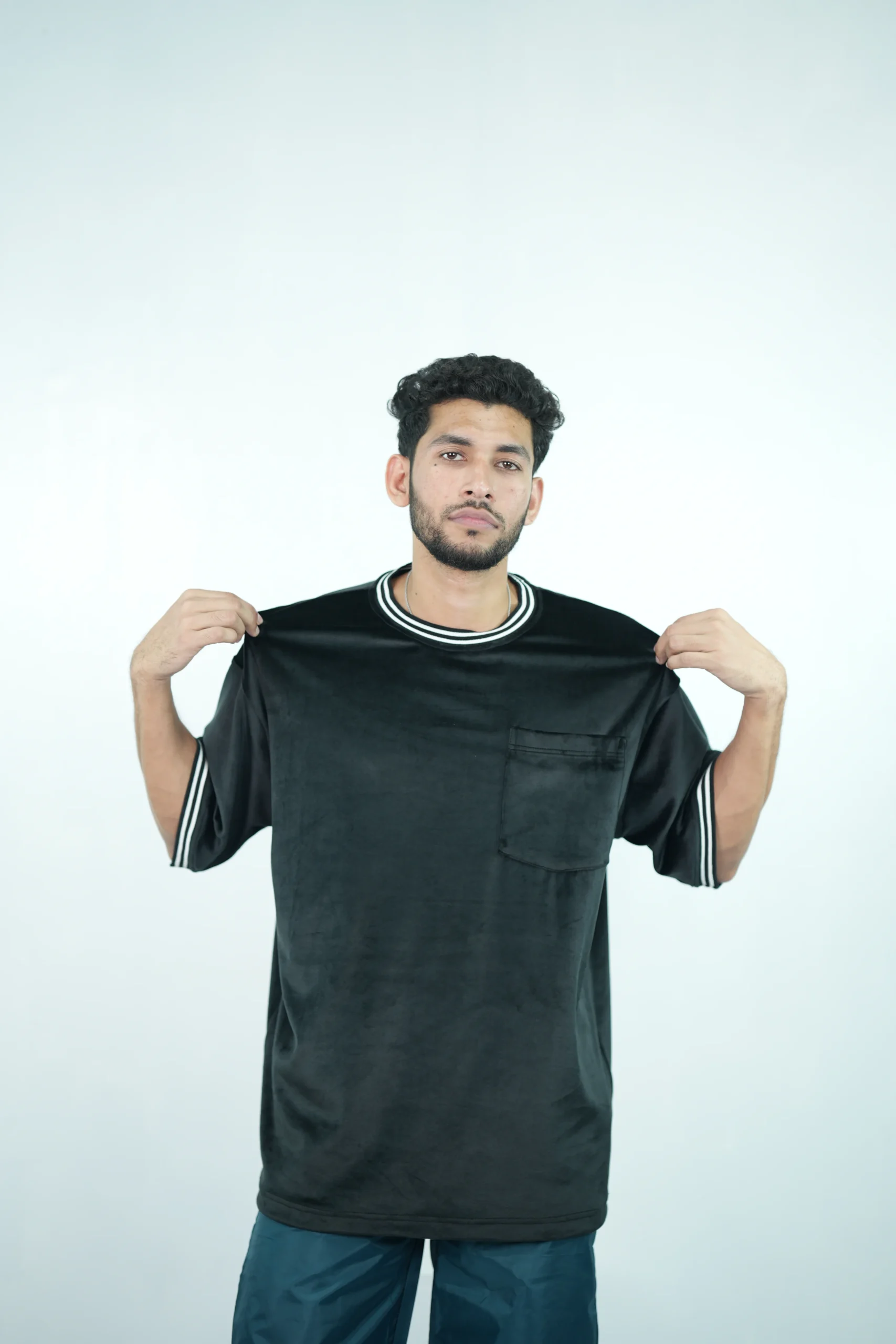 Black Velour Ringer Tee