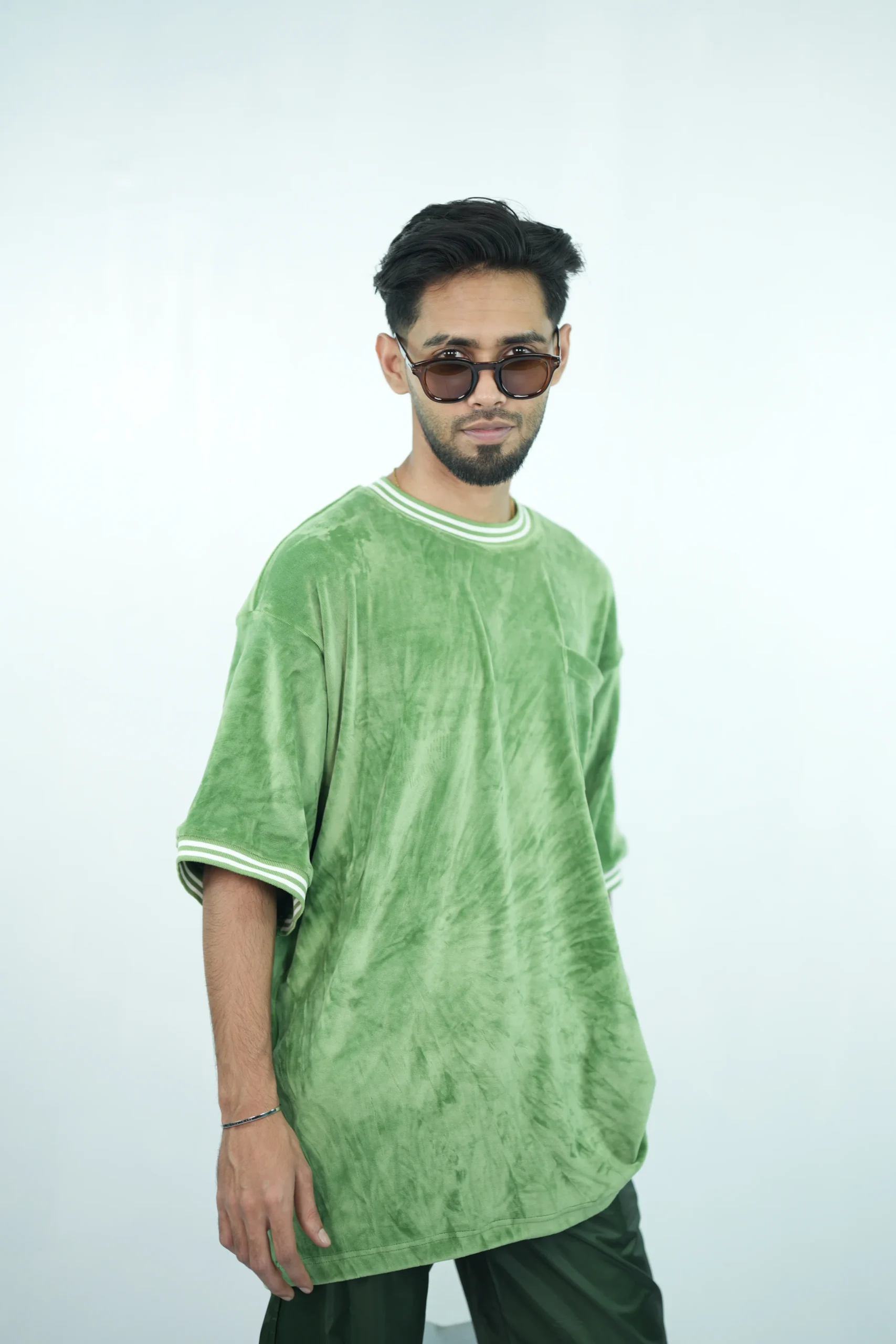 Green Velour Ringer Tee