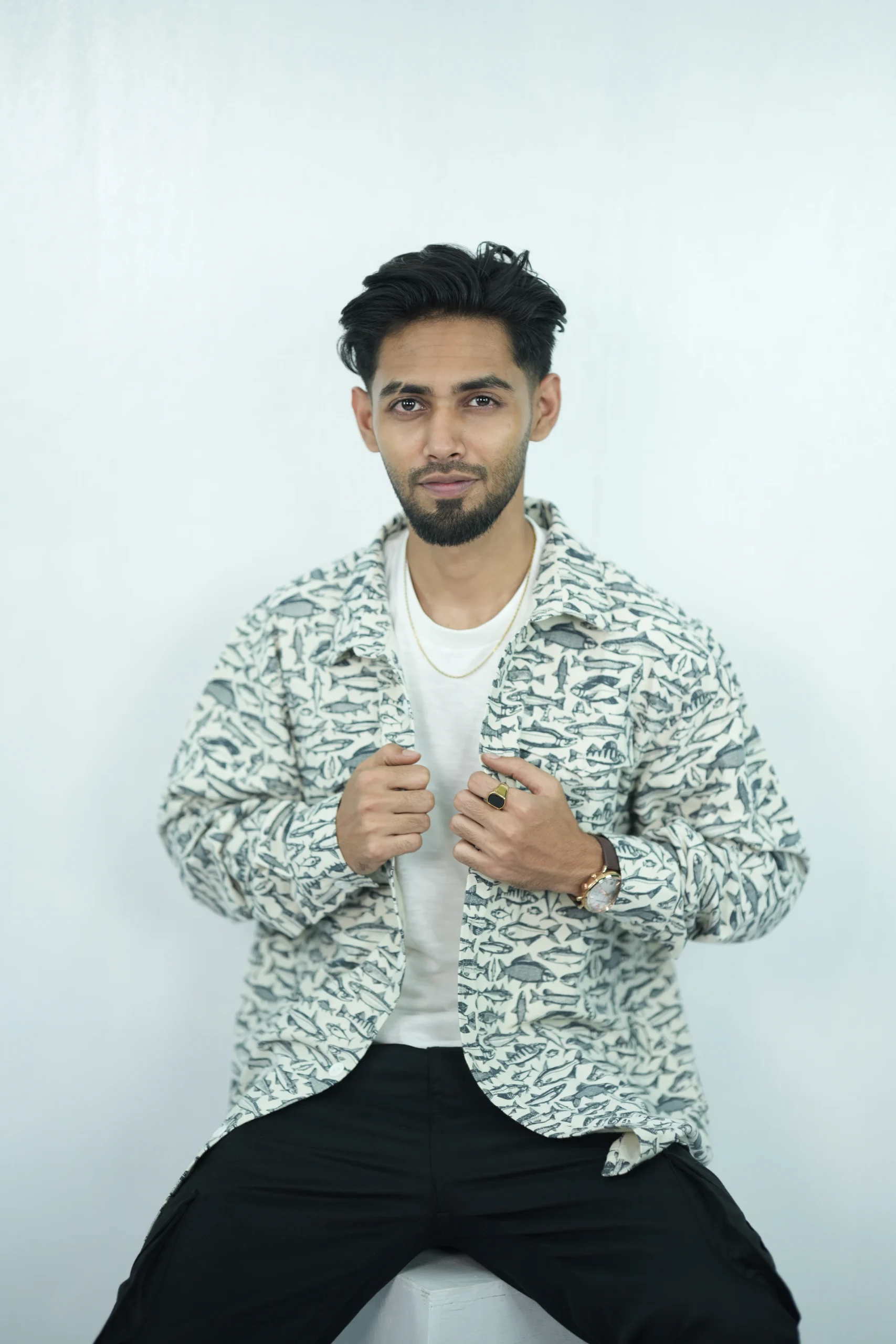 Long Sleeve Fish Printed Shirt