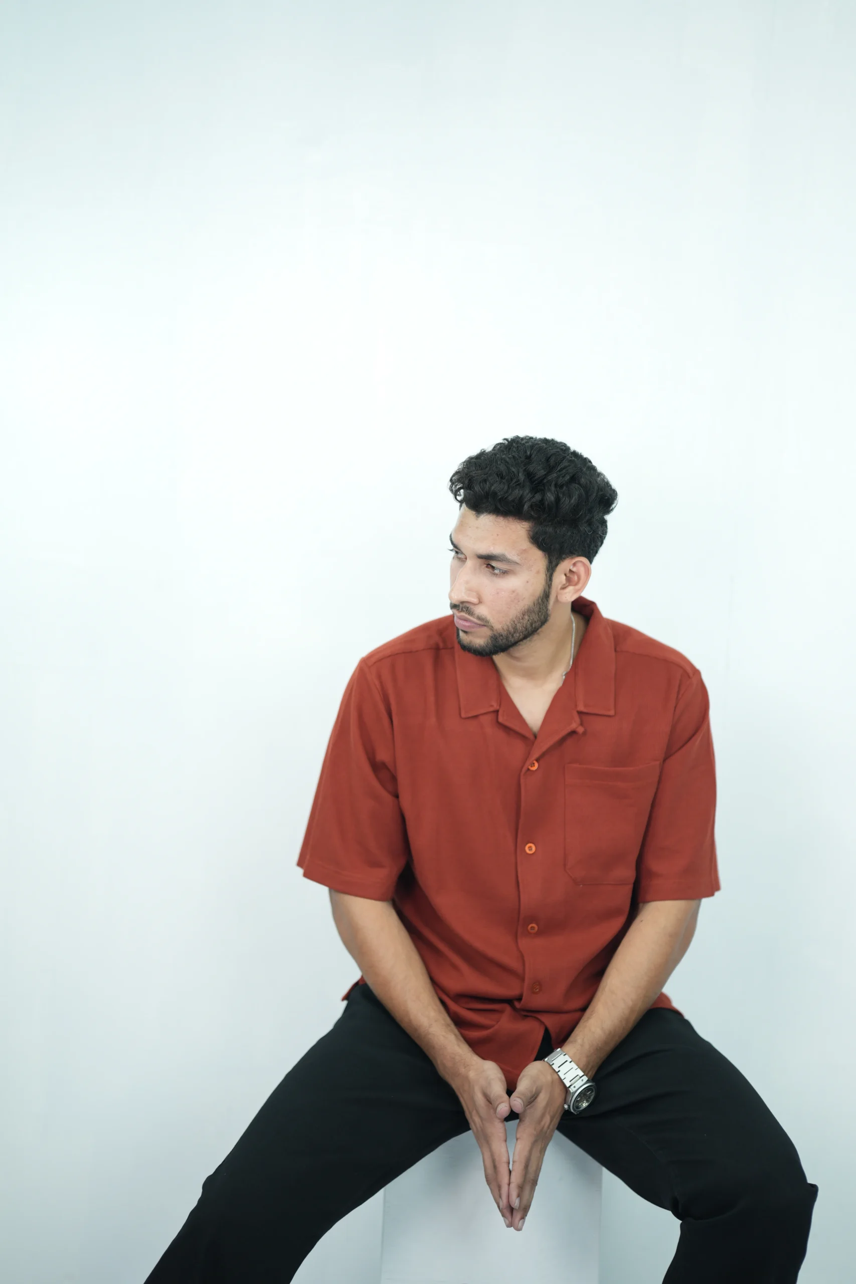 Maroon Ribbed Camp Shirt