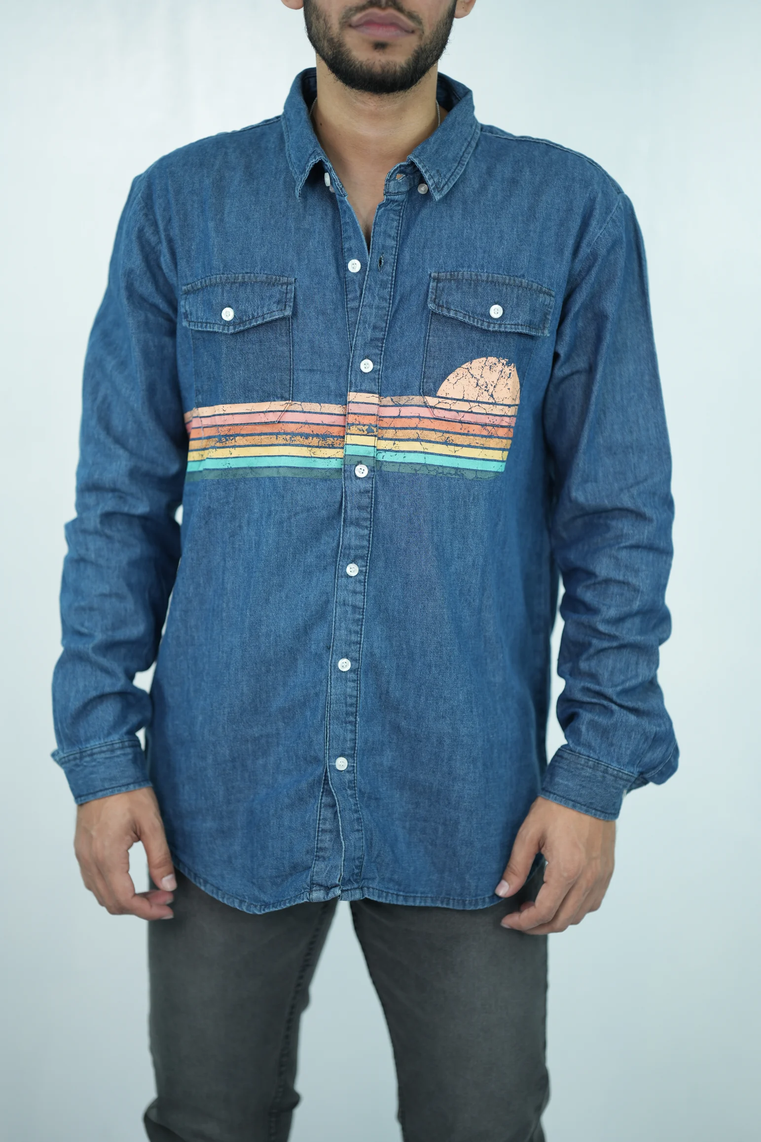 Rainbow Printed Denim Shirt