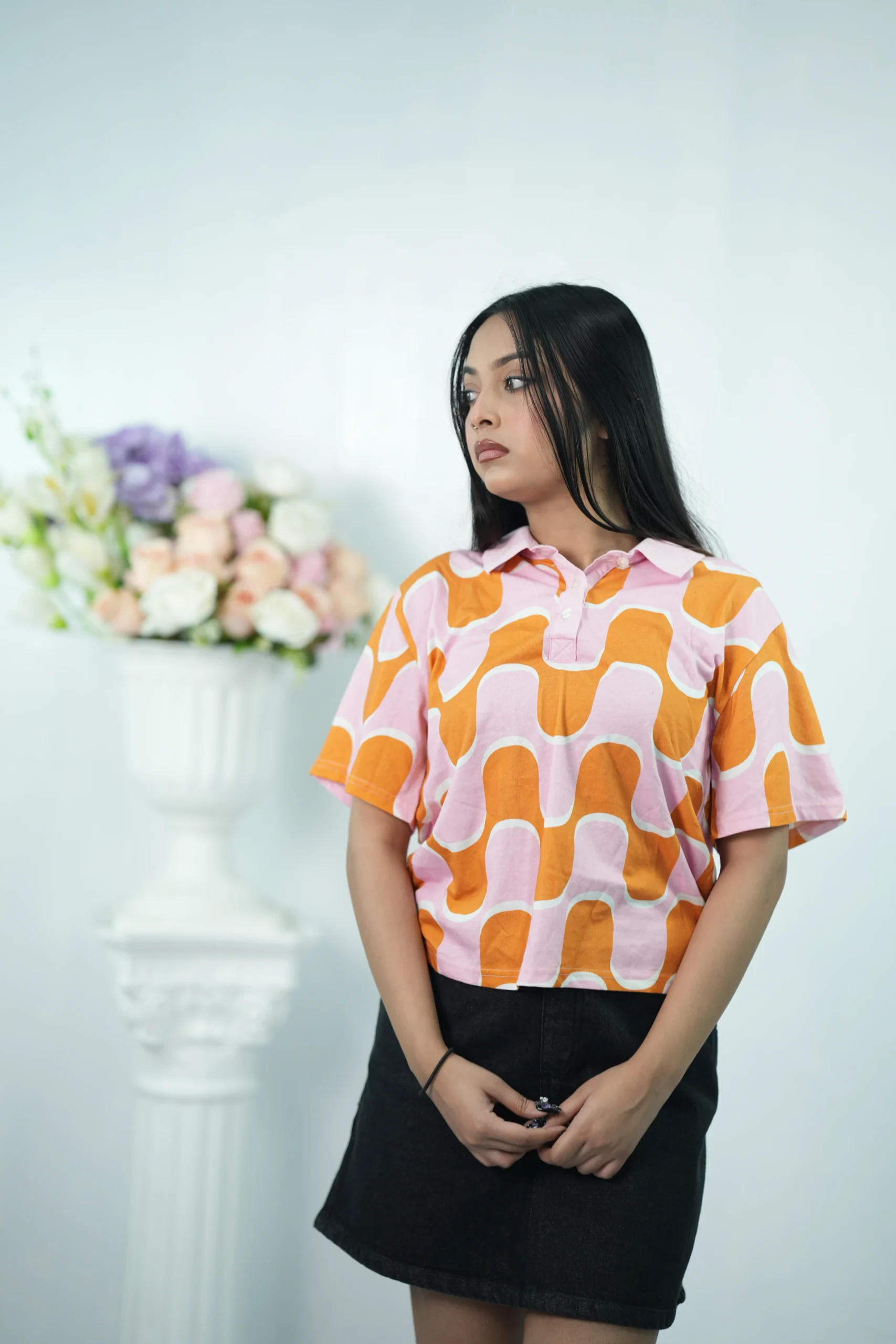 Wavy Pink Cropped Polo